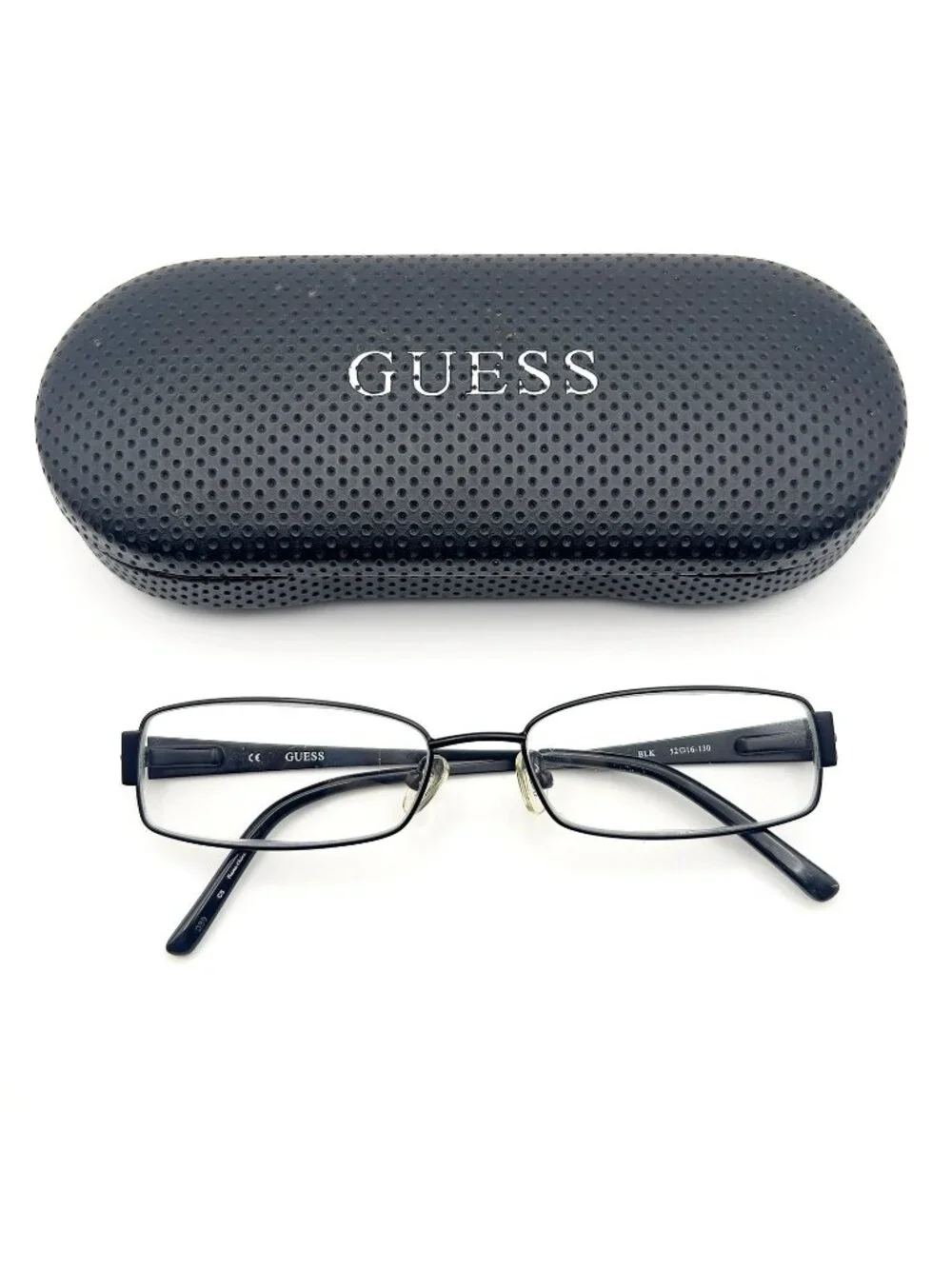 Guess 1581 Eyeglass Frames Rectangle Flex Spring Metal Blk Black 52-16-130 Case